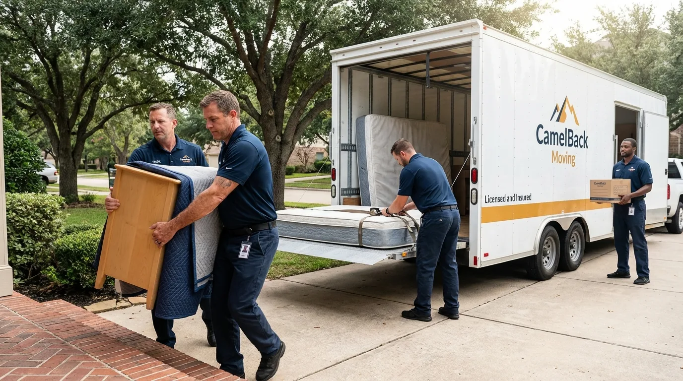 Crew loading residential truck for cross-state move from Somerset, MA