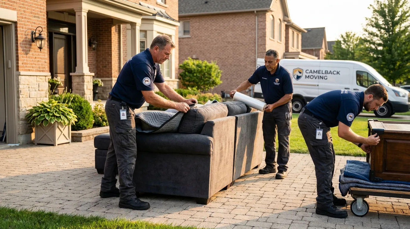 Large estate moving crew wrapping furniture in Somerset, MA